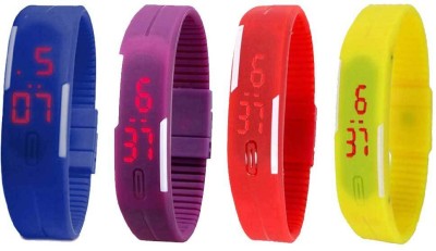 NS18 Silicone Led Magnet Band Combo of 4 Blue, Purple, Red And Yellow Digital Watch  - For Boys & Girls   Watches  (NS18)