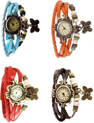 NS18 Vintage Butterfly Rakhi Combo of 4 Sky Blue, Red, Orange And Brown Analog Watch  - For Women   Watches  (NS18)