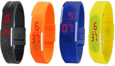 

Kissu Led Magnet Band Combo of 4 Black, Orange, Blue And Yellow Watch - For Men & Women