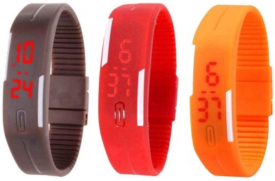 NS18 Silicone Led Magnet Band Combo of 3 Brown, Red And Orange Digital Watch  - For Boys & Girls   Watches  (NS18)