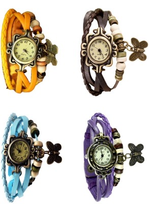 NS18 Vintage Butterfly Rakhi Combo of 4 Yellow, Sky Blue, Brown And Purple Analog Watch  - For Women   Watches  (NS18)
