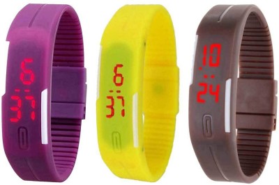 NS18 Silicone Led Magnet Band Combo of 3 Purple, Yellow And Brown Digital Watch  - For Boys & Girls   Watches  (NS18)