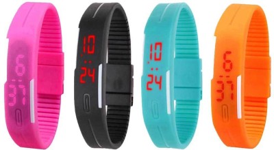 NS18 Silicone Led Magnet Band Combo of 4 Pink, Black, Sky Blue And Orange Digital Watch  - For Boys & Girls   Watches  (NS18)