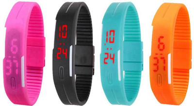 

Kissu Led Magnet Band Combo of 4 Pink, Black, Sky Blue And Orange Watch - For Men & Women
