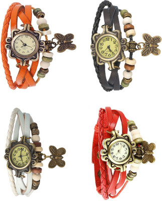 

Kissu Vintage Rakhi Combo of 4 Orange, White, Black And Red Watch - For Women
