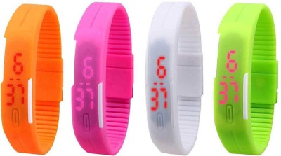 NS18 Silicone Led Magnet Band Combo of 4 Orange, Pink, White And Green Digital Watch  - For Boys & Girls   Watches  (NS18)