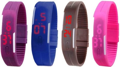 NS18 Silicone Led Magnet Band Combo of 4 Purple, Blue, Brown And Pink Digital Watch  - For Boys & Girls   Watches  (NS18)