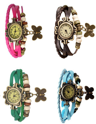 

NS18 Vintage Butterfly Rakhi Combo of 4 Pink, Green, Brown And Sky Blue Watch - For Women