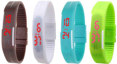 

NS18 Silicone Led Magnet Band Combo of 4 Brown, White, Sky Blue And Green Watch - For Boys & Girls
