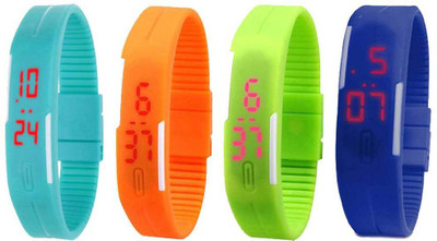 

NS18 Silicone Led Magnet Band Combo of 4 Sky Blue, Orange, Green And Blue Watch - For Boys & Girls