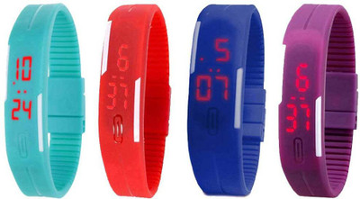 View NS18 Silicone Led Magnet Band Watch Combo of 4 Sky Blue, Red, Blue And Purple Digital Watch  - For Couple Wrist Watches Price Online(NS18)