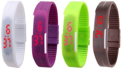 NS18 Silicone Led Magnet Band Combo of 4 White, Purple, Green And Brown Digital Watch  - For Boys & Girls   Watches  (NS18)