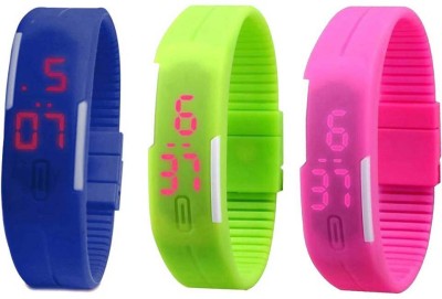 NS18 Silicone Led Magnet Band Combo of 3 Blue, Green And Pink Digital Watch  - For Boys & Girls   Watches  (NS18)