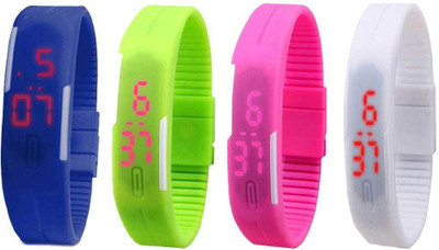 

Kissu Led Magnet Band Combo of 4 Blue, Green, Pink And White Watch - For Men & Women