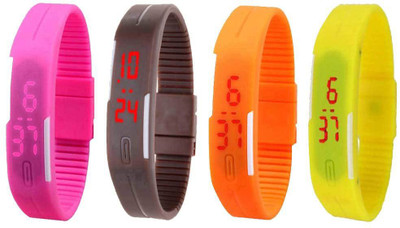 

NS18 Silicone Led Magnet Band Combo of 4 Pink, Brown, Orange And Yellow Watch - For Boys & Girls