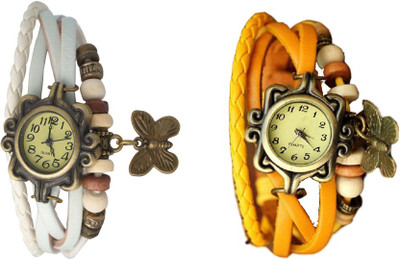 

NS18 Vintage Butterfly Rakhi Watch Combo of 2 White And Yellow Watch - For Women