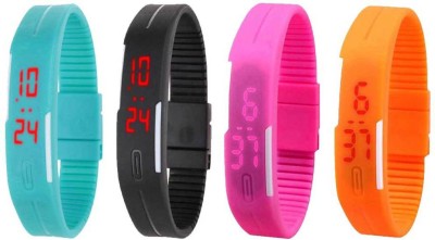 NS18 Silicone Led Magnet Band Combo of 4 Sky Blue, Black, Pink And Orange Digital Watch  - For Boys & Girls   Watches  (NS18)