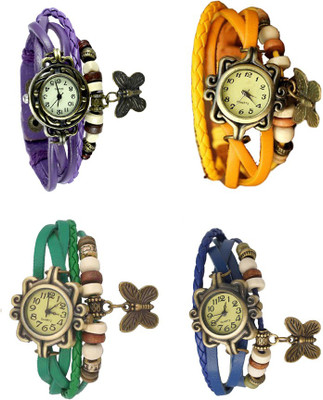 

NS18 Vintage Butterfly Rakhi Combo of 4 Purple, Green, Yellow And Blue Watch - For Women