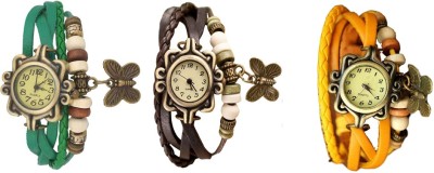 NS18 Vintage Butterfly Rakhi Combo of 3 Green, Brown And Yellow Analog Watch  - For Women   Watches  (NS18)