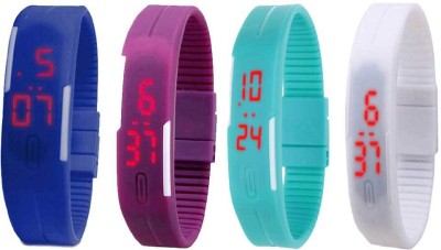 NS18 Silicone Led Magnet Band Combo of 4 Blue, Purple, Sky Blue And White Digital Watch  - For Boys & Girls   Watches  (NS18)