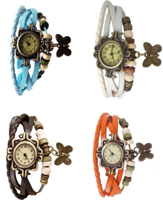 NS18 Vintage Butterfly Rakhi Combo of 4 Sky Blue, Brown, White And Orange Analog Watch  - For Women   Watches  (NS18)