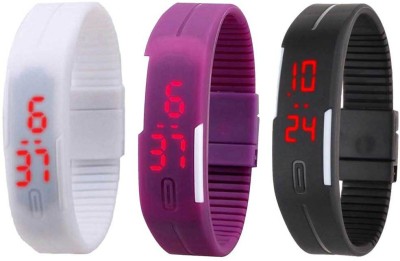 NS18 Silicone Led Magnet Band Combo of 3 White, Purple And Black Digital Watch  - For Boys & Girls   Watches  (NS18)