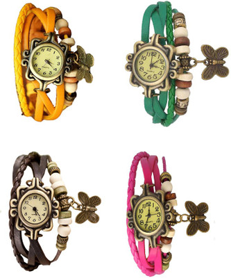 

Kissu Vintage Rakhi Combo of 4 Yellow, Brown, Green And Pink Watch - For Women