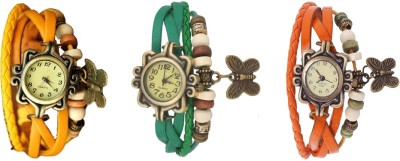 NS18 Vintage Butterfly Rakhi Watch Combo of 3 Yellow, Green And Orange Analog Watch  - For Women   Watches  (NS18)
