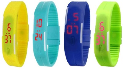 NS18 Silicone Led Magnet Band Combo of 4 Yellow, Sky Blue, Blue And Green Digital Watch  - For Boys & Girls   Watches  (NS18)