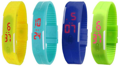 Kissu Led Magnet Band Combo of 4 Yellow, Sky Blue, Blue And Green Watch - For Men & Women