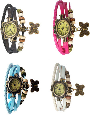 

Kissu Vintage Rakhi Combo of 4 Black, Sky Blue, Pink And White Watch - For Women