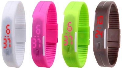 NS18 Silicone Led Magnet Band Combo of 4 White, Pink, Green And Brown Digital Watch  - For Boys & Girls   Watches  (NS18)