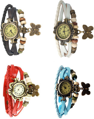

Kissu Vintage Rakhi Combo of 4 Black, Red, White And Sky Blue Watch - For Women
