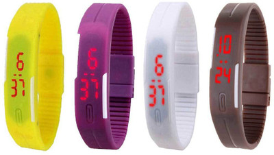 Kissu Led Magnet Band Combo of 4 Yellow, Purple, White And Brown Watch - For Men & Women