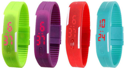 View NS18 Silicone Led Magnet Band Watch Combo of 4 Green, Purple, Red And Sky Blue Digital Watch  - For Couple Wrist Watches Price Online(NS18)