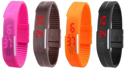 NS18 Silicone Led Magnet Band Combo of 4 Pink, Brown, Orange And Black Digital Watch  - For Boys & Girls   Watches  (NS18)