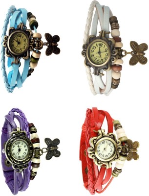 NS18 Vintage Butterfly Rakhi Combo of 4 Sky Blue, Purple, White And Red Analog Watch  - For Women   Watches  (NS18)