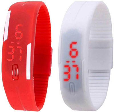 

NS18 Silicone Led Magnet Band Set of 2 Red And White Watch - For Boys & Girls