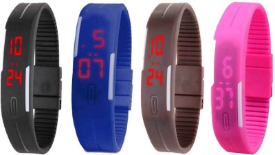 NS18 Silicone Led Magnet Band Combo of 4 Black, Blue, Brown And Pink Digital Watch  - For Boys & Girls   Watches  (NS18)