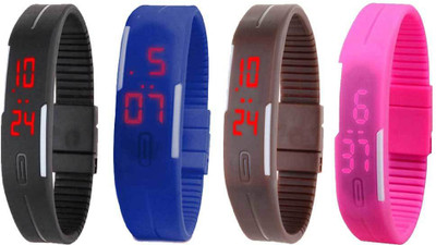 NS18 Silicone Led Magnet Band Combo of 4 Black, Blue, Brown And Pink Digital Watch  - For Boys & Girls   Watches  (NS18)