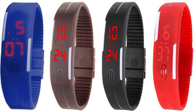

Kissu Led Magnet Band Combo of 4 Blue, Brown, Black And Red Watch - For Men & Women