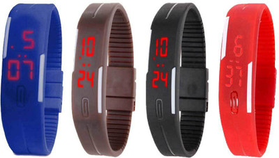 NS18 Silicone Led Magnet Band Watch Combo of 4 Blue, Brown, Black And Red Digital Watch  - For Couple   Watches  (NS18)