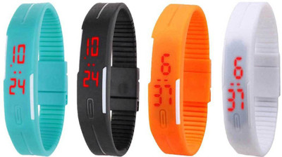

NS18 Silicone Led Magnet Band Combo of 4 Sky Blue, Black, Orange And White Watch - For Boys & Girls
