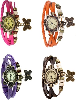 NS18 Vintage Butterfly Rakhi Combo of 4 Pink, Purple, Orange And Brown Analog Watch  - For Women   Watches  (NS18)