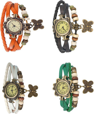 

Kissu Vintage Rakhi Combo of 4 Orange, White, Black And Green Watch - For Women