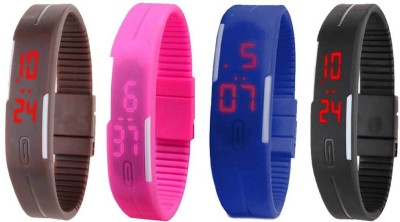 NS18 Silicone Led Magnet Band Combo of 4 Brown, Pink, Blue And Black Digital Watch  - For Boys & Girls   Watches  (NS18)