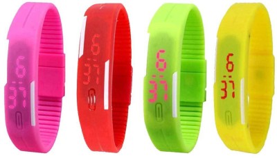 NS18 Silicone Led Magnet Band Combo of 4 Pink, Red, Green And Yellow Digital Watch  - For Boys & Girls   Watches  (NS18)