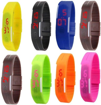 NS18 Silicone Led Magnet Band Combo of 8 Yellow, Black, Blue, Brown, Green, Orange, Purple And Pink Digital Watch  - For Boys & Girls   Watches  (NS18)