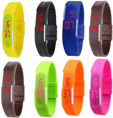 

Kissu Led Magnet Band Combo of 8 Yellow, Black, Blue, Brown, Green, Orange, Purple And Pink Watch - For Men & Women