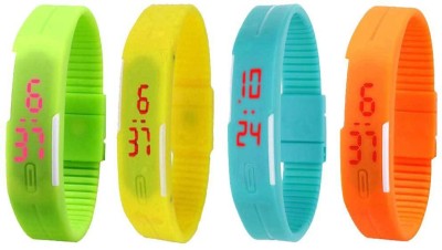 NS18 Silicone Led Magnet Band Combo of 4 Green, Yellow, Sky Blue And Orange Digital Watch  - For Boys & Girls   Watches  (NS18)